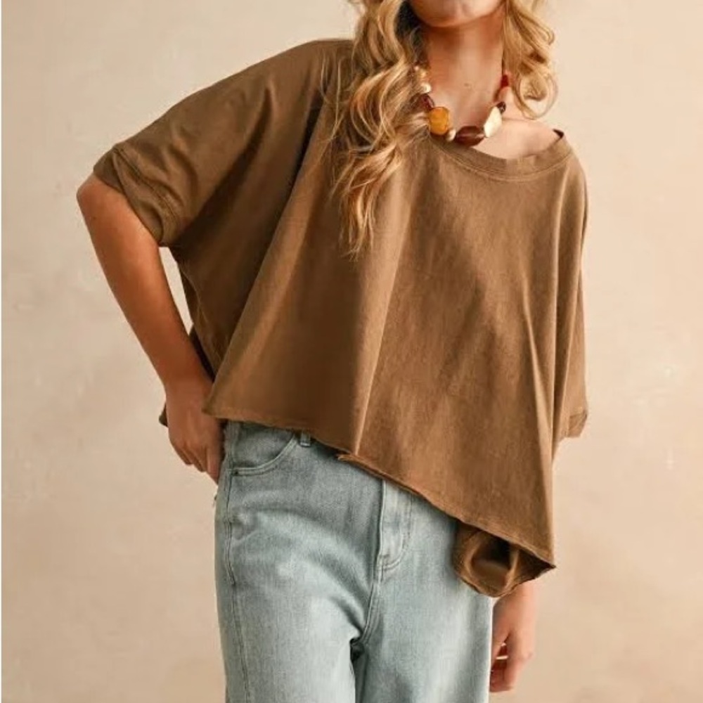 Relaxed Asymmetrical Brown Crop Top - Women